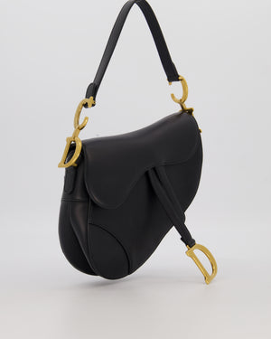 Christian Dior Black Medium Saddle Bag in Smooth Calfskin Leather with Antique Gold Hardware