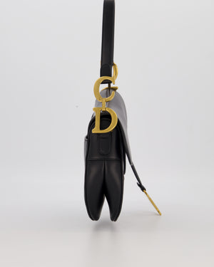 Christian Dior Black Medium Saddle Bag in Smooth Calfskin Leather with Antique Gold Hardware