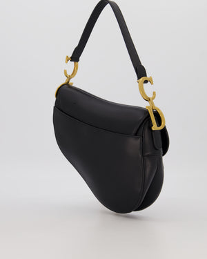 Christian Dior Black Medium Saddle Bag in Smooth Calfskin Leather with Antique Gold Hardware