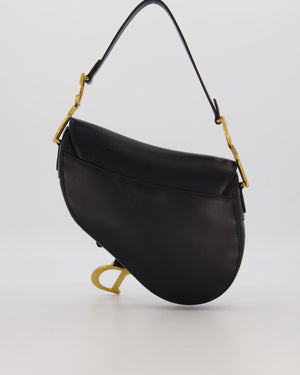 Christian Dior Black Medium Saddle Bag in Smooth Calfskin Leather with Antique Gold Hardware