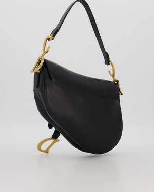 Christian Dior Black Medium Saddle Bag in Smooth Calfskin Leather with Antique Gold Hardware