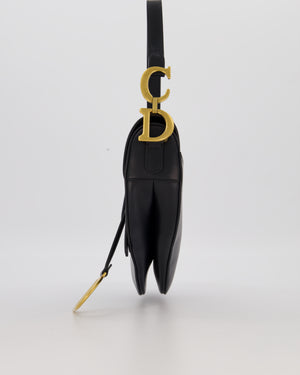 Christian Dior Black Medium Saddle Bag in Smooth Calfskin Leather with Antique Gold Hardware