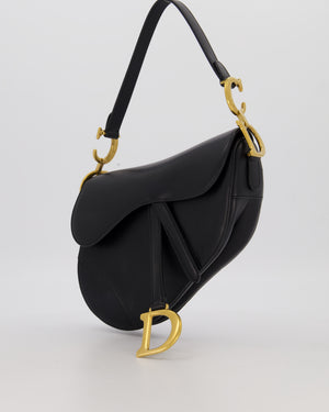 Christian Dior Black Medium Saddle Bag in Smooth Calfskin Leather with Antique Gold Hardware