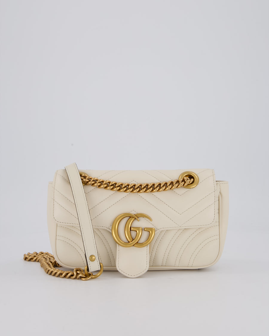 EVENT SEPT Gucci Small GG Marmont Shoulder Bag in Cream Leather with Gold Hardware