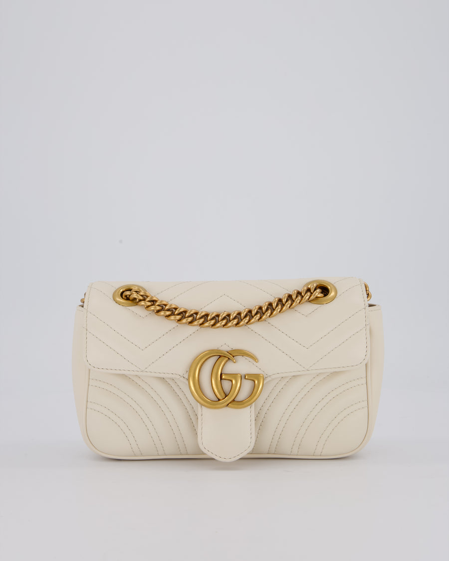 EVENT SEPT Gucci Small GG Marmont Shoulder Bag in Cream Leather with Gold Hardware