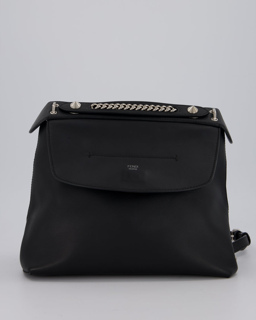 Fendi Back To School Covertible Backpack in Black Calfskin with Silver Hardware