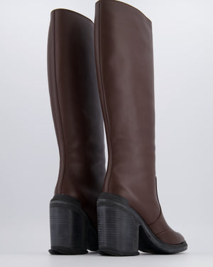 Hermès Dark Brown Leather Knee-High Heeled Boots with Black Sole Detail Size EU 38 RRP £2,200