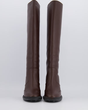 Hermès Dark Brown Leather Knee-High Heeled Boots with Black Sole Detail Size EU 38 RRP £2,200