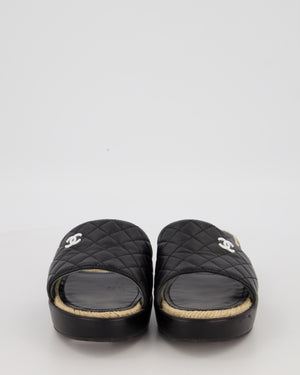 Chanel Quilted Black Lambskin Espadrille Slide Sandals Size EU 39