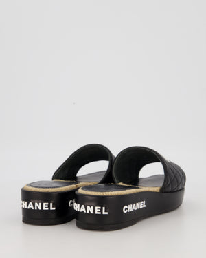 Chanel Quilted Black Lambskin Espadrille Slide Sandals Size EU 39