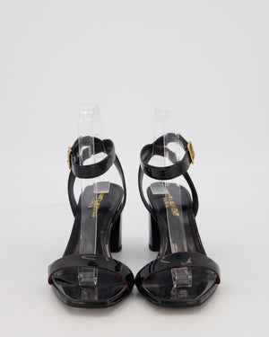Saint Laurent Loulou Patent Leather Sandal Heels in Black Size EU 38.5