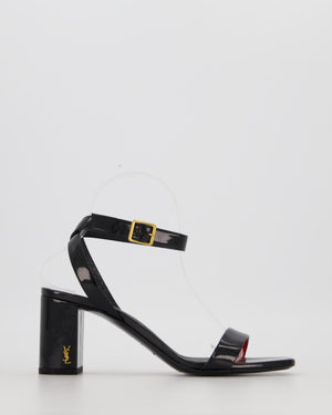 Saint Laurent Loulou Patent Leather Sandal Heels in Black Size EU 38.5