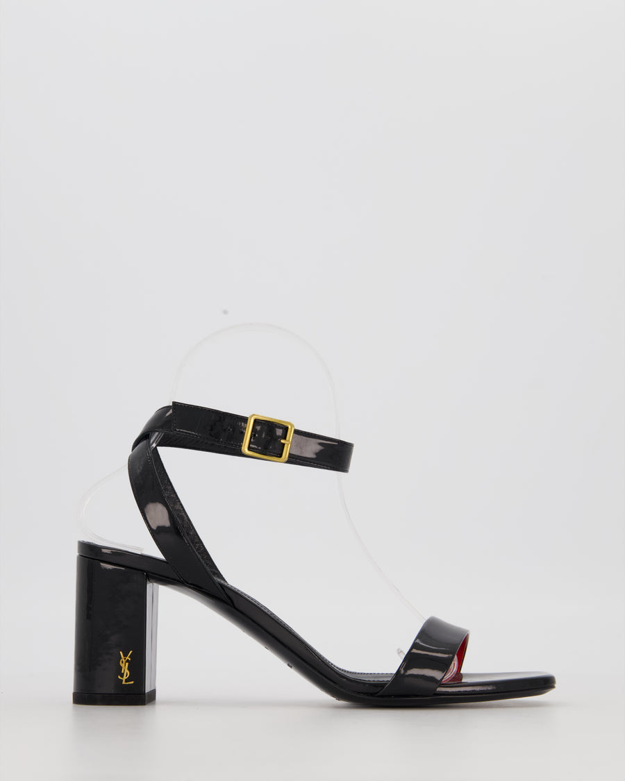 Saint Laurent Loulou Patent Leather Sandal Heels in Black Size EU 38.5