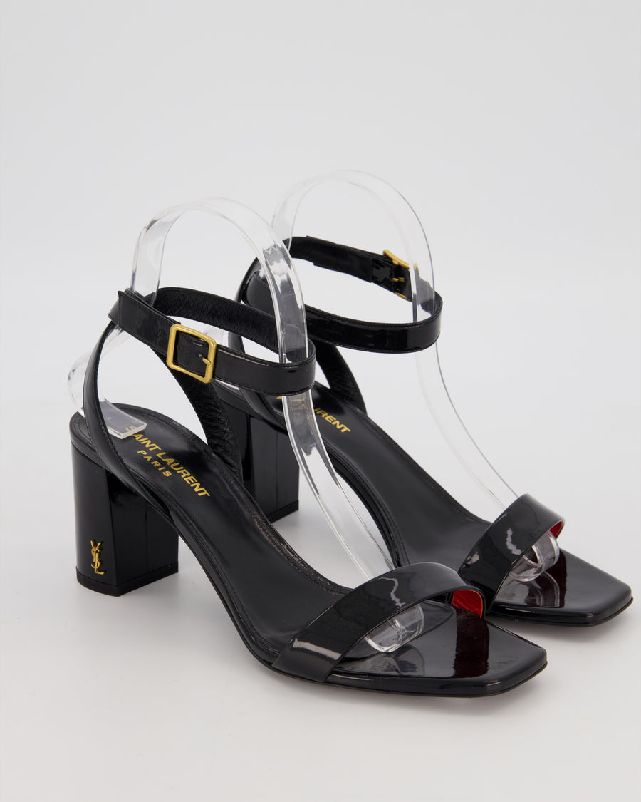 Saint Laurent Loulou Patent Leather Sandal Heels in Black Size EU 38.5