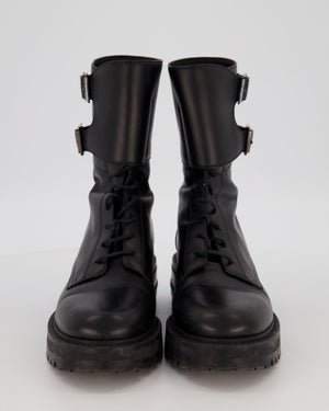 Christian Dior Black D-Trap Leather Buckle Lace Up Combat Boots Size EU 37.5