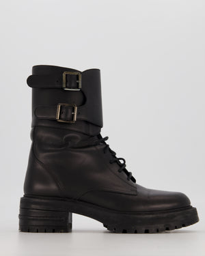 Christian Dior Black D-Trap Leather Buckle Lace Up Combat Boots Size EU 37.5