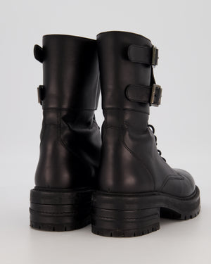 Christian Dior Black D-Trap Leather Buckle Lace Up Combat Boots Size EU 37.5