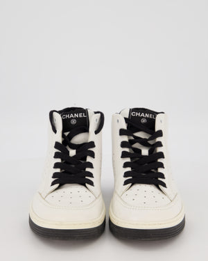 Chanel White Calfskin High-Top Trainer Sneaker with Chanel Logo Detail Size EU 39