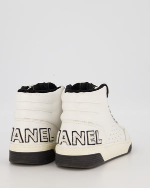 Chanel White Calfskin High-Top Trainer Sneaker with Chanel Logo Detail Size EU 39