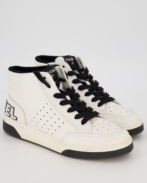 Chanel White Calfskin High-Top Trainer Sneaker with Chanel Logo Detail Size EU 39