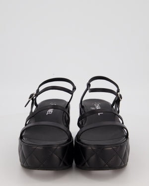 Chanel Black Quilted Platform Wedge Sandals with Chanel Metallic Logo Detail Size EU 39