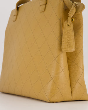 Chanel Beige Wild Stitch Quilted Tote Bag in Caviar Leather with Gold Hardware