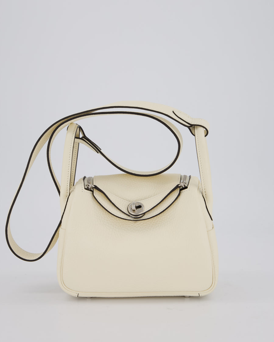 *NEW COLOUR* Hermès Mini Lindy II Bag in Cream Taurillon Clemence Leather with Palladium Hardware