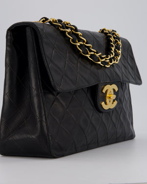 Chanel Black Vintage Maxi Jumbo XL Flap Bag in Lambskin with 24K Gold Hardware