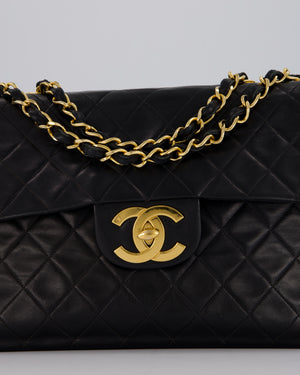 Chanel Black Vintage Maxi Jumbo XL Flap Bag in Lambskin with 24K Gold Hardware