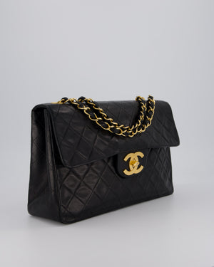 Chanel Black Vintage Maxi Jumbo XL Flap Bag in Lambskin with 24K Gold Hardware