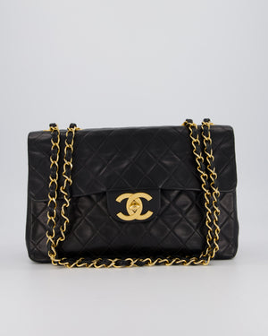Chanel Black Vintage Maxi Jumbo XL Flap Bag in Lambskin with 24K Gold Hardware