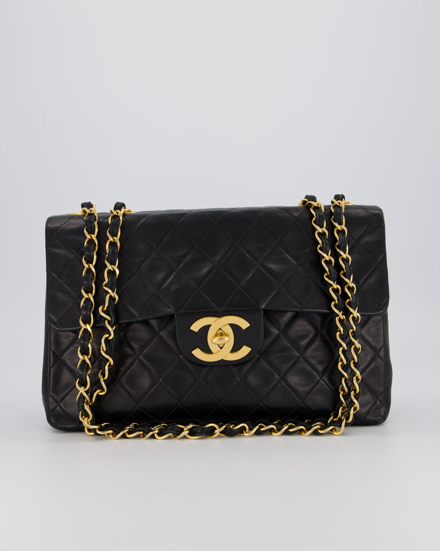 Chanel Black Vintage Maxi Jumbo XL Flap Bag in Lambskin with 24K Gold Hardware