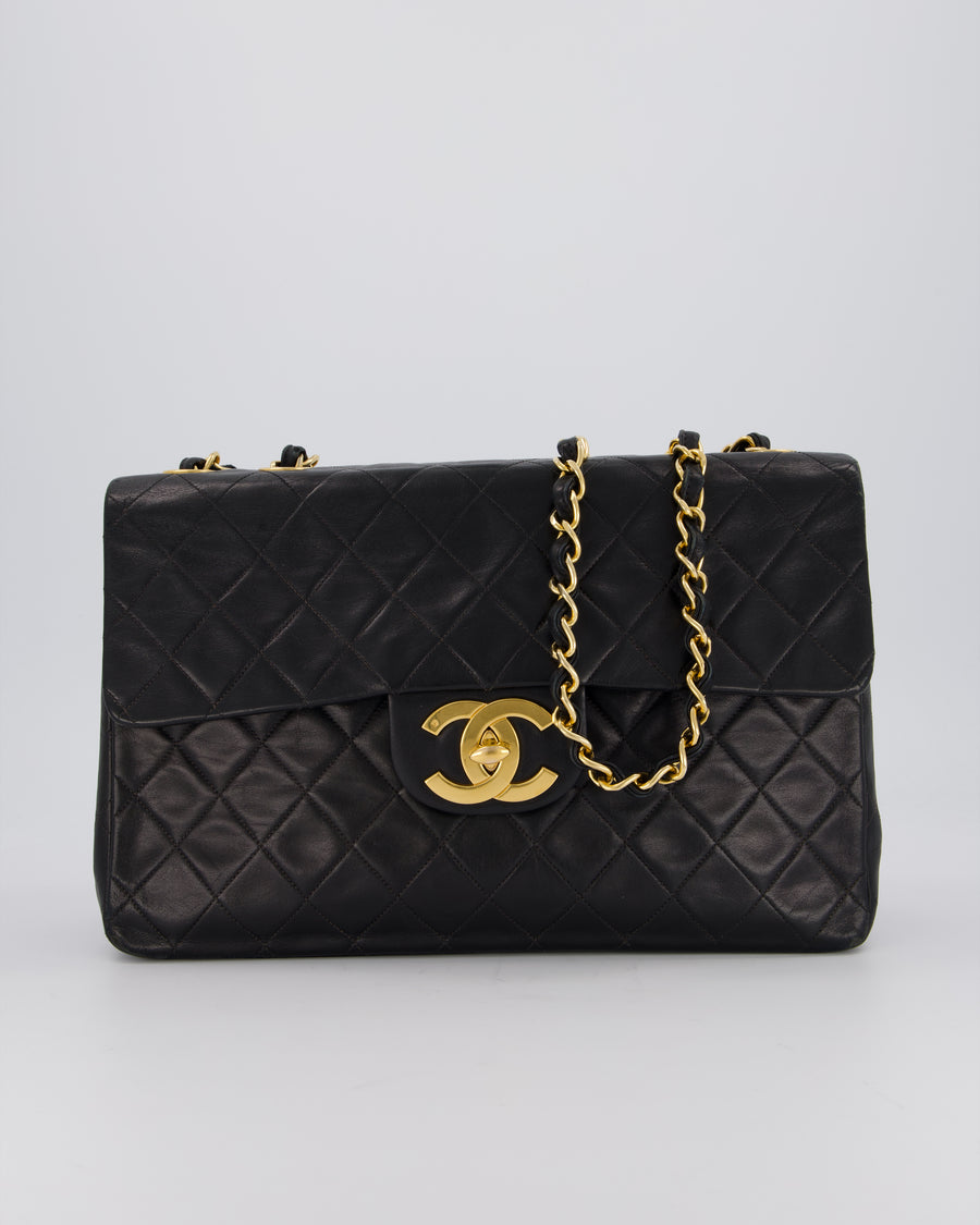 Chanel Black Vintage Maxi Jumbo XL Flap Bag in Lambskin with 24K Gold Hardware