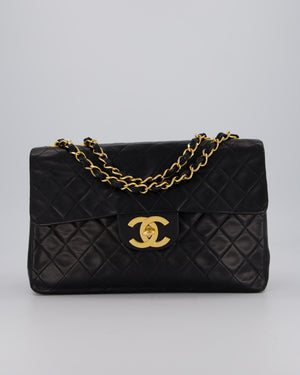 Chanel Black Vintage Maxi Jumbo XL Flap Bag in Lambskin with 24K Gold Hardware