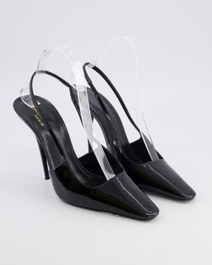Saint Laurent Black Patent Leather Square-Toe Heeled Slingback Pumps Size EU 39.5 RRP £930