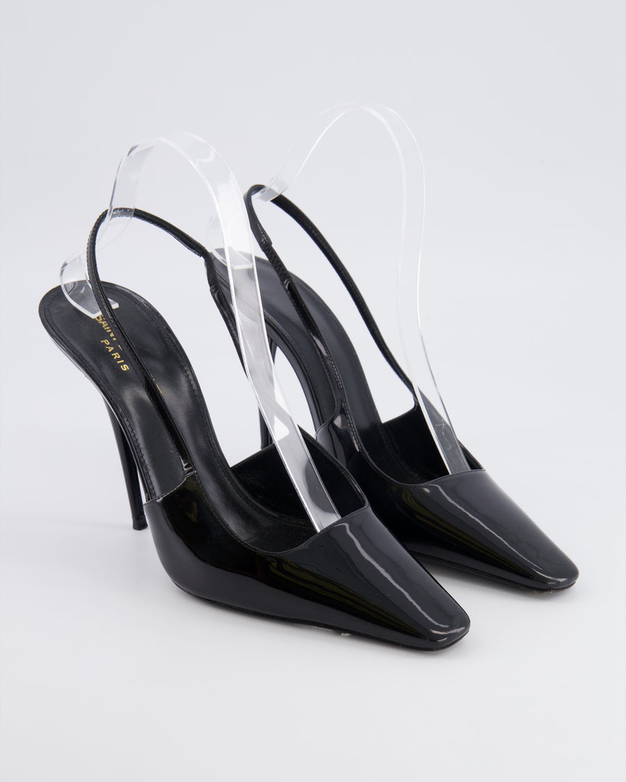 Saint Laurent Black Patent Leather Square-Toe Heeled Slingback Pumps Size EU 39.5 RRP £930