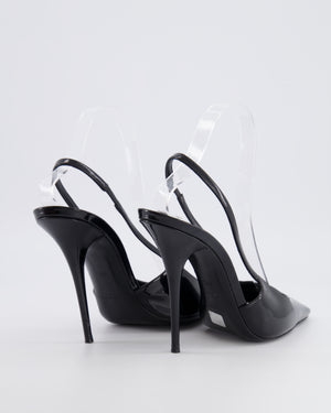 Saint Laurent Black Patent Leather Square-Toe Heeled Slingback Pumps Size EU 39.5 RRP £930