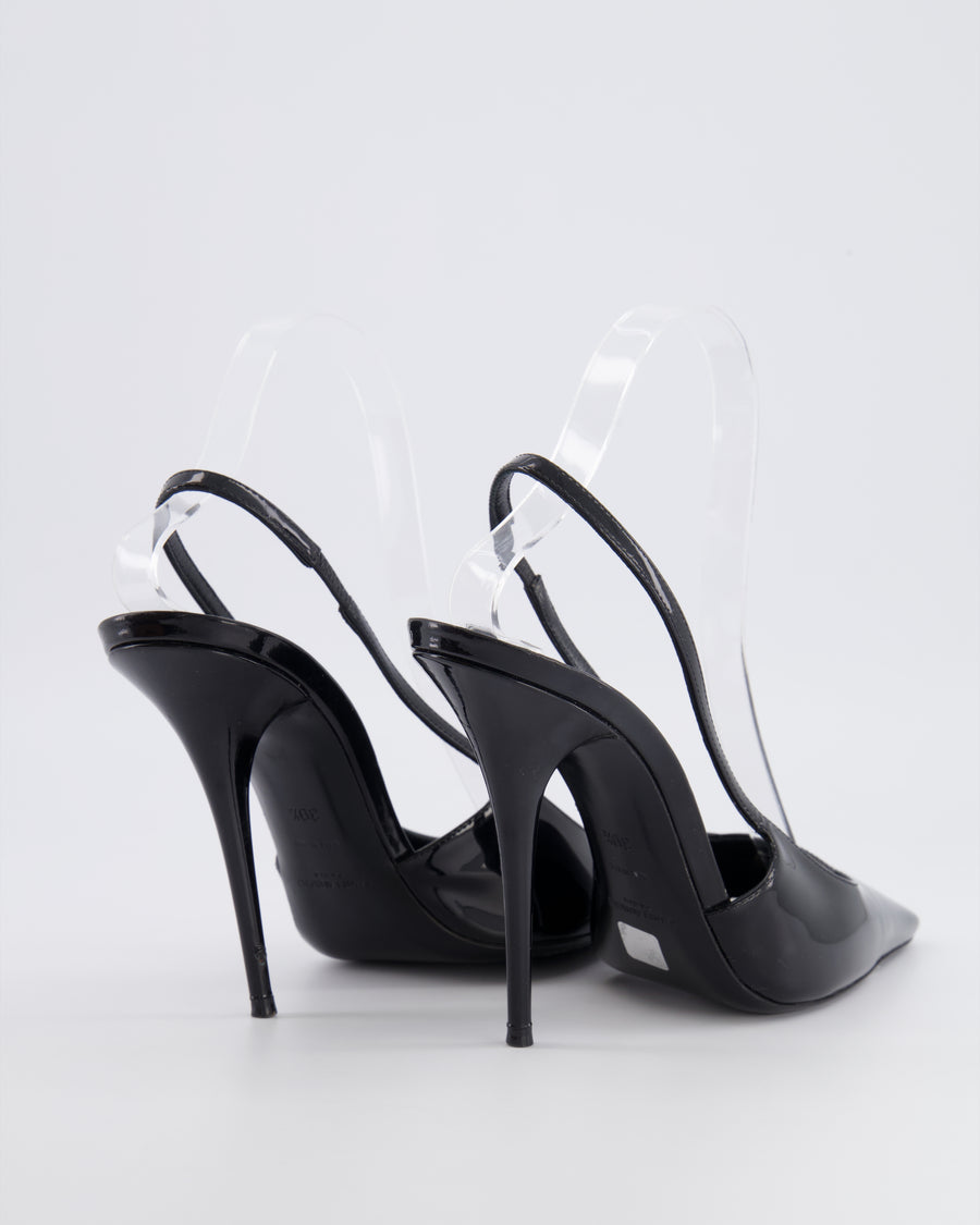 Saint Laurent Black Patent Leather Square-Toe Heeled Slingback Pumps Size EU 39.5 RRP £930