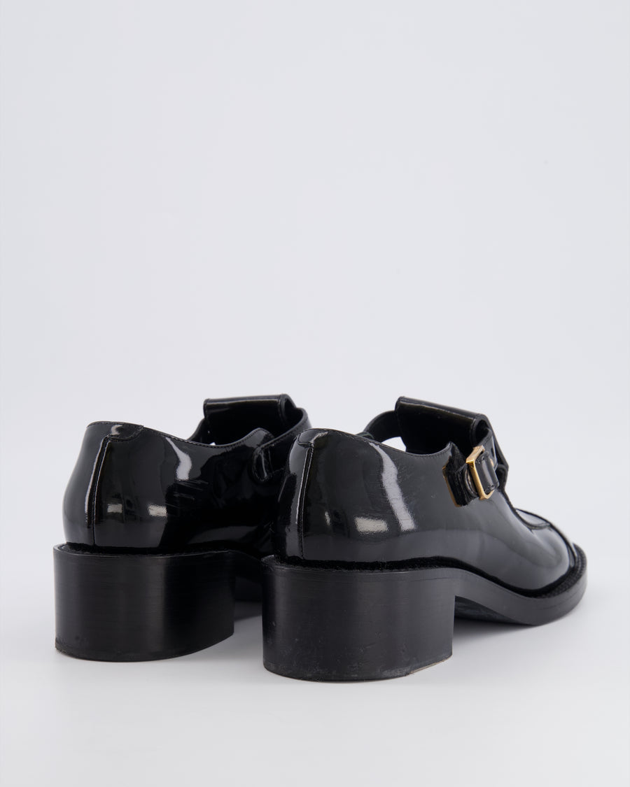 Chanel Black Patent Leather Mary Jane Loafers with Gold CC Logo Detail and Gold Buckles Size EU 39C