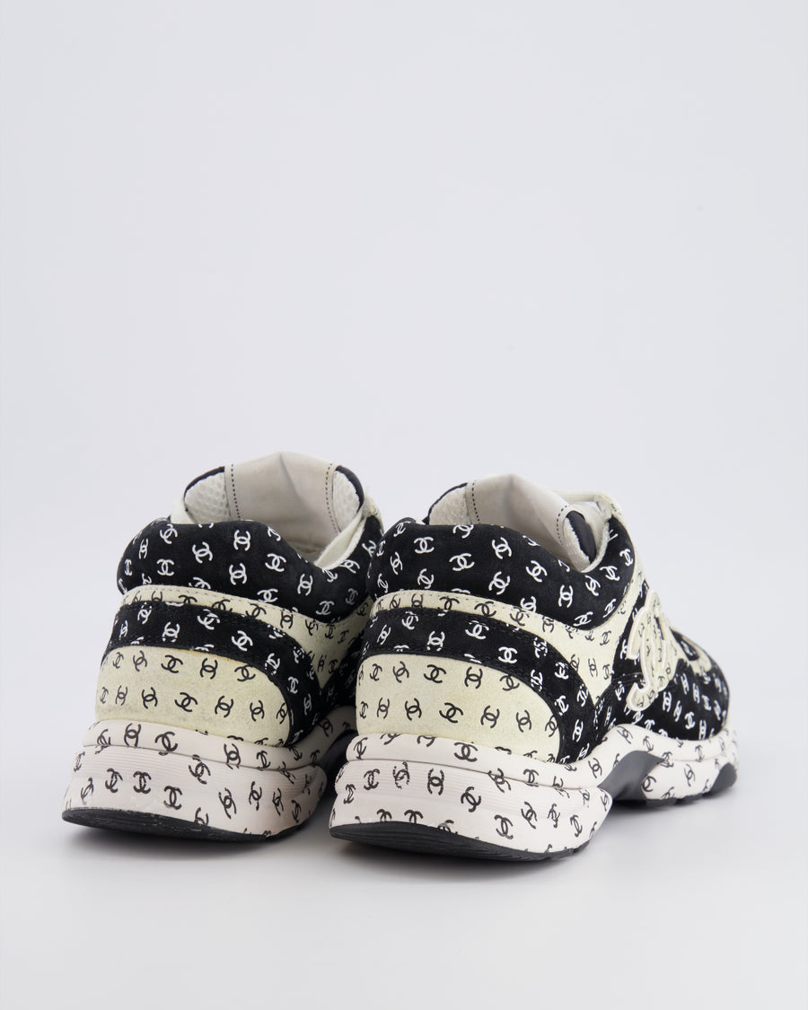 Chanel 22A Black and White Suede Trainers with CC Logo Prints Size EU 39