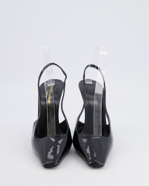 Saint Laurent Black Patent Leather Square-Toe Heeled Slingback Pumps Size EU 39.5 RRP £930