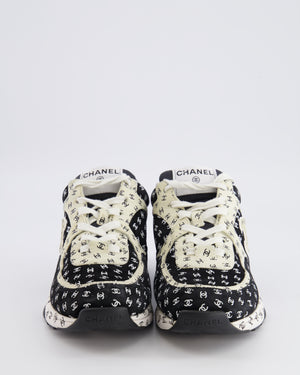 Chanel 22A Black and White Suede Trainers with CC Logo Prints Size EU 39