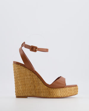 Aquazzura Brown Calfskin Leather Sunseeker 110 Wedge Sandals with Woven Straw Platform Wedge Size EU 39.5 RRP £700