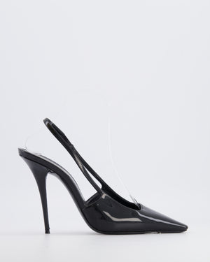 Saint Laurent Black Patent Leather Square-Toe Heeled Slingback Pumps Size EU 39.5 RRP £930