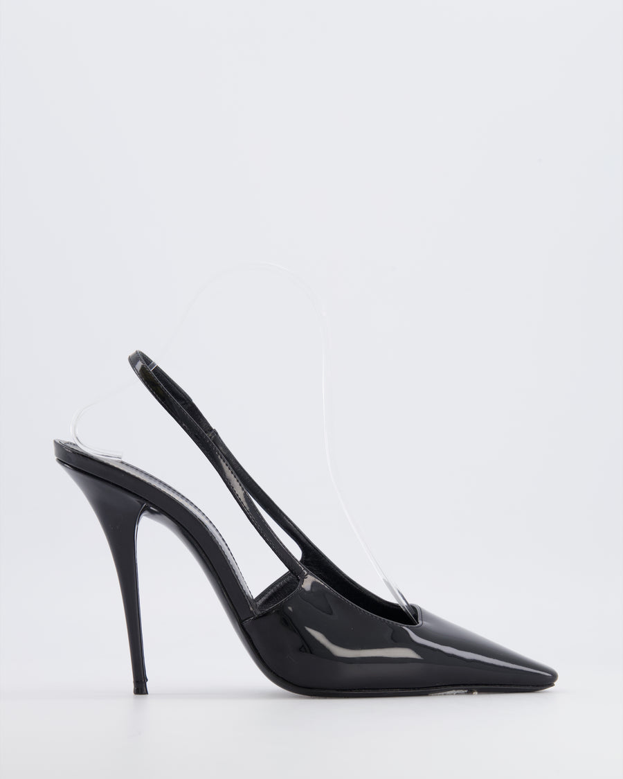 Saint Laurent Black Patent Leather Square-Toe Heeled Slingback Pumps Size EU 39.5 RRP £930