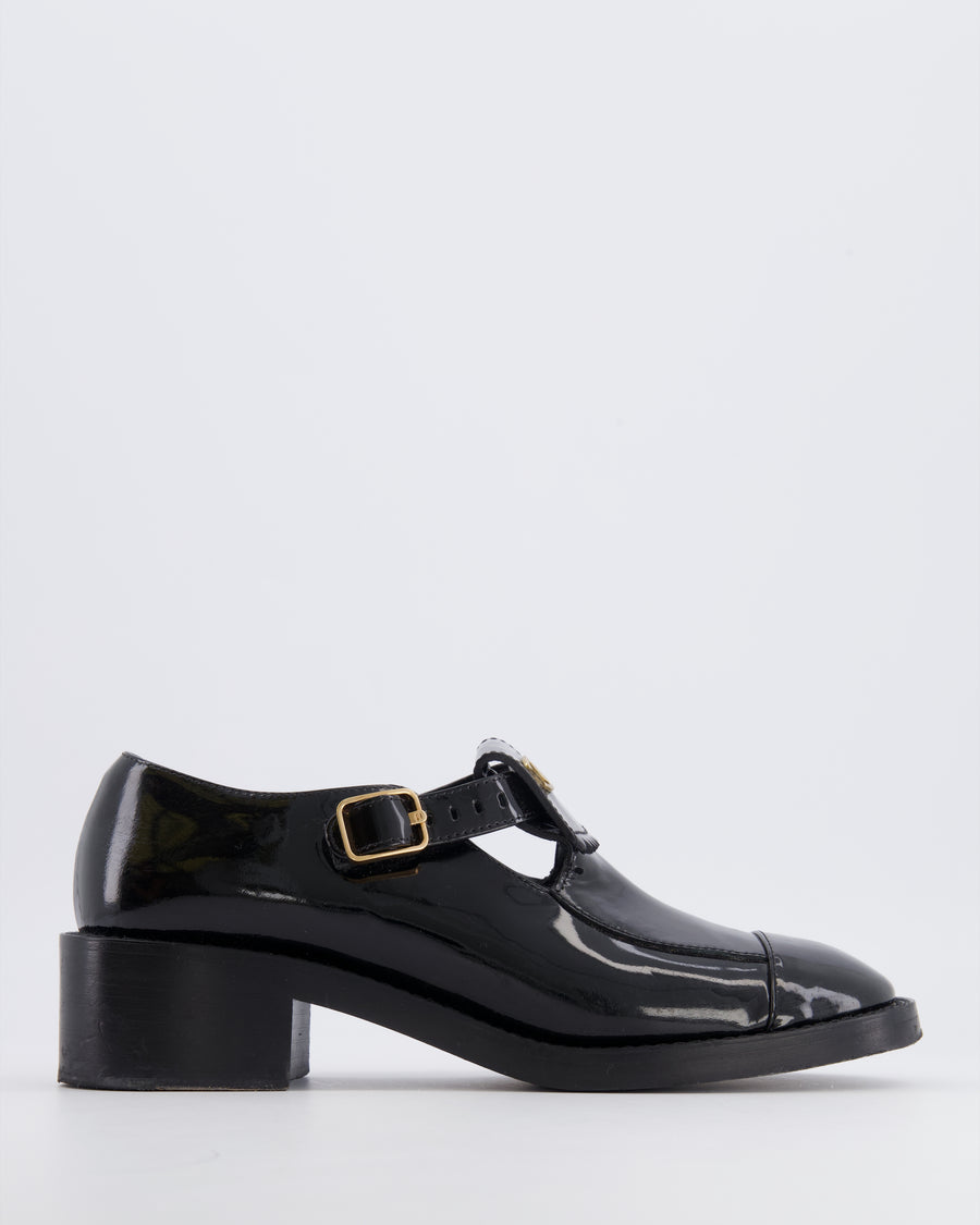 Chanel Black Patent Leather Mary Jane Loafers with Gold CC Logo Detail and Gold Buckles Size EU 39C
