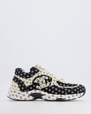 Chanel 22A Black and White Suede Trainers with CC Logo Prints Size EU 39