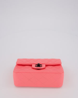 *HOT* Chanel Neon Pink Small Classic Single Flap Bag in Lambskin Leather with Black Hardware