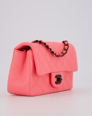 *HOT* Chanel Neon Pink Small Classic Single Flap Bag in Lambskin Leather with Black Hardware