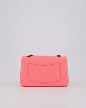 *HOT* Chanel Neon Pink Small Classic Single Flap Bag in Lambskin Leather with Black Hardware